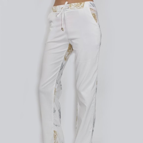 Mixed Fabric Drawstring Pants - Picture 1 of 6
